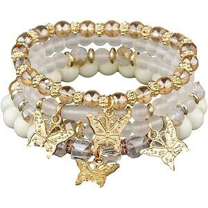 👑Women's Beige Set of 4 Bohemian Jewelry Cute Butterfly Charm Bracelets Set